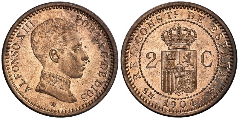 1904*04. Alfonso XIII. SMV. 2 céntimos. (Cal. 67). 2,10 g. EBC.