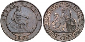 1870. Gobierno Provisional. Barcelona. . 5 céntimos. (Cal. 25). 5,16 g. MBC+.