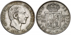 1882. Alfonso XII. Manila. 20 centavos. (Cal. 89). 5,12 g. MBC/MBC+.
