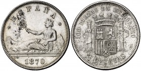 1870*1875. Gobierno Provisional. DEM. 2 pesetas. (Cal. 12). 9,87 g. MBC+/MBC.