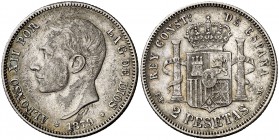 1879*1879. Alfonso XII. EMM. 2 pesetas. (Cal. 46). 9,94 g. MBC/MBC+.