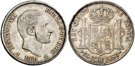 1881. Alfonso XII. Manila. 50 centavos. (Cal. 79). 12,94 g. Golpecitos. Bonita pátina. MBC/MBC+.