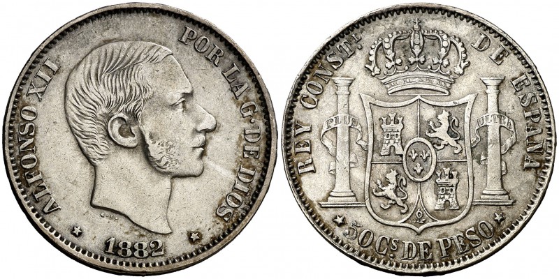 1882. Alfonso XII. Manila. 50 centavos. (Cal. 82). 13 g. MBC+.