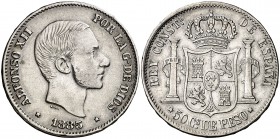 1885. Alfonso XII. Manila. 50 centavos. (Cal. 86). 12,94 g. MBC/MBC+.