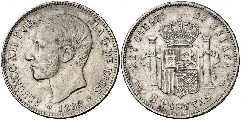 1882/1*1881. Alfonso XII. MSM. 5 pesetas. (Cal. 34 var). 24,93 g. Golpecitos. MB...
