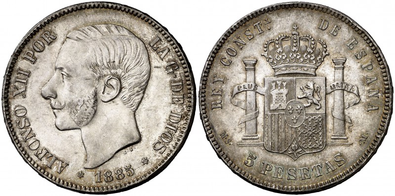 1885*1887. Alfonso XII. MSM. 5 pesetas. (Cal. 42). 24,88 g. Leves marquitas. Bon...
