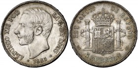 1885*1887. Alfonso XII. MSM. 5 pesetas. (Cal. 42). 24,88 g. Leves marquitas. Bonita pátina. MBC+.