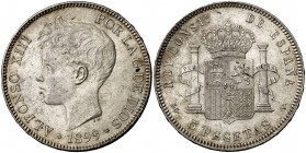 1899*1899. Alfonso XIII. SGV. 5 pesetas. (Cal. 28). 25,02 g. EBC.
