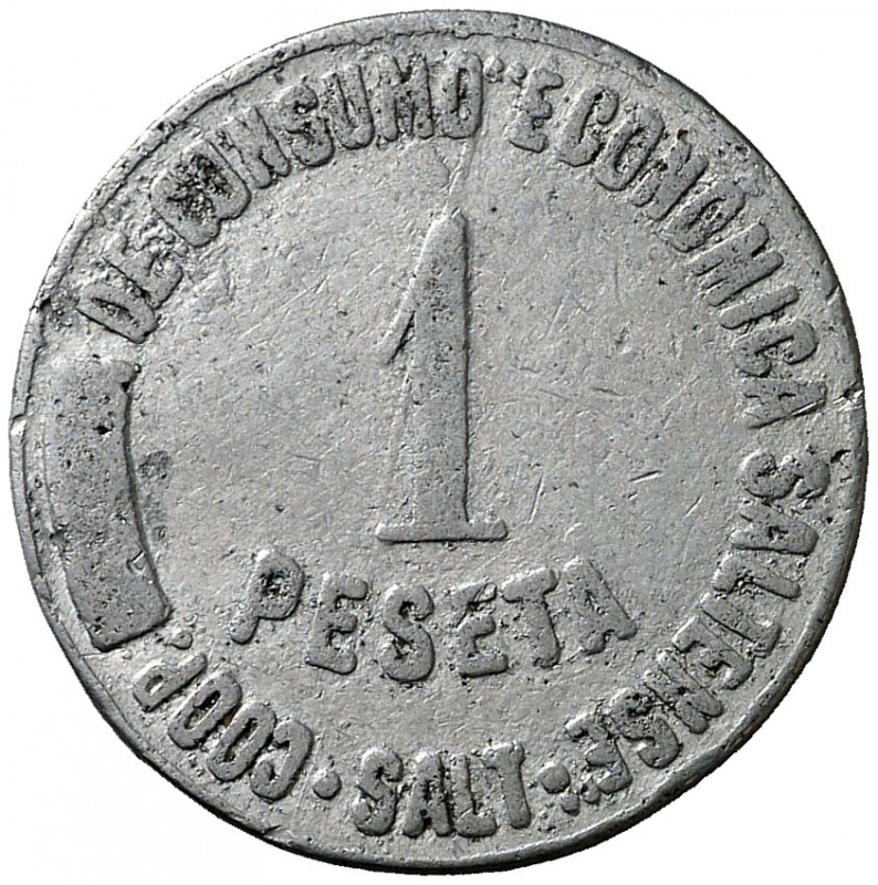 Salt. Cooperativa de Consumo Económica Saltense. 10 céntimos, 1 y 5 pesetas. (Al...
