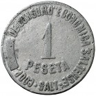 Salt. Cooperativa de Consumo Económica Saltense. 10 céntimos, 1 y 5 pesetas. (Al. 1952 a 1954). Lote de 3 monedas. Escasas. MBC/MBC+.