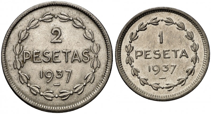 1937. Euzkadi. 1 y 2 pesetas. (Cal. 6). Serie completa. S/C-.