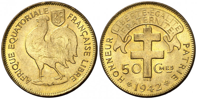 1942. África Ecuatorial Francesa. SA (Pretoria). 50 céntimos. (Kr. 1). 2,77 g. L...