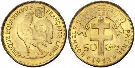 1942. África Ecuatorial Francesa. SA (Pretoria). 50 céntimos. (Kr. 1). 2,77 g. Latón. S/C.
