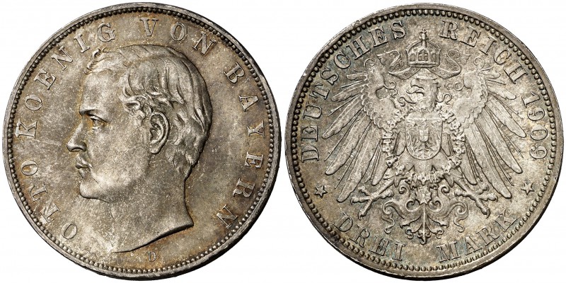 1909. Alemania. Baviera. Otón I. D (Múnich). 3 marcos. (Kr. 996). 16,66 g. AG. P...