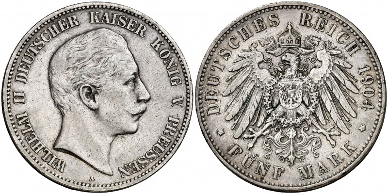 1904. Alemania. Prusia. Guillermo II. A (Berlín). 5 marcos. (Kr. 523). 27,67 g. ...