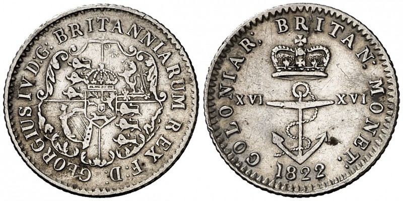 1822. Antillas Británicas. Jorge IV. 1/16 de dólar. (Kr. 1). 1,66 g. AG. MBC.