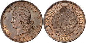 1890. Argentina. 2 centavos. (Kr. 33). 10,20 g. CU. EBC.