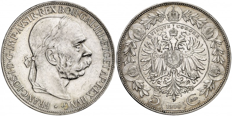 1900. Austria. Francisco Jose I. 5 coronas. (Kr. 2807). 24 g. AG. Leves golpecit...