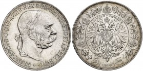 1900. Austria. Francisco Jose I. 5 coronas. (Kr. 2807). 24 g. AG. Leves golpecitos. EBC-.
