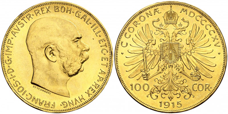 1915. Austria. Francisco José I. 100 coronas. (Fr. 488) (Kr. 2819). 33,84 g. AU....