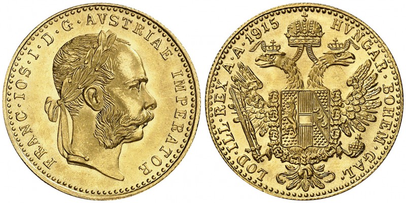 1915. Austria. Francisco José. 1 ducado. (Fr. 494) (Kr. 2267). 3,49 g. AU. Reacu...