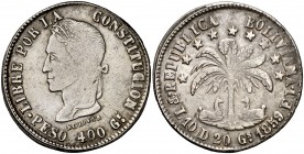 1859. Bolivia. PTS (Potosí). FJ. 8 soles. (Kr. 138.3). 19,68 g. A6. Escasa. MBC-/MBC.
