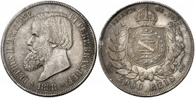 1888. Brasil. Pedro II. 2000 reis. (Kr. 485). 25,60 g. AG. Leves marquitas. EBC-.