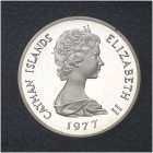 1977. Islas Cayman. Isabel II. 25 dólares. (Kr. 14). 51,35 g. AG. En estuche oficial con certificado. 25º Aniversario de reinado. Proof.
