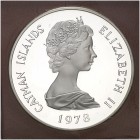 1978. Islas Cayman. Isabel II. 50 dólares. (Kr. 34). 64,94 g. AG. En estuche oficial con certificado. Cinco reinas. 25º Aniversario de reinado. Proof....