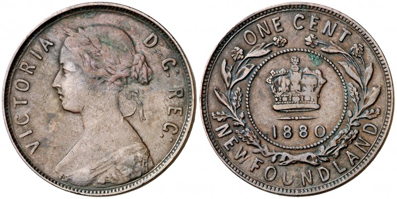 1880. Canadá. Terranova. Victoria. 1 centavo. (Kr. 1). 5,61 g. CU. Escasa. MBC-....