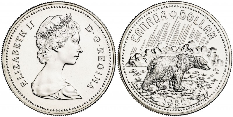 1980. Canadá. Isabel II. 1 dólar. (Kr. 128). 23,52 g. AG. En estuche original. S...