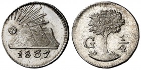1837. República de Centro América. G (Guatemala). 1/4 de real. (Kr. 1). 0,76 g. AG. Bella. S/C.