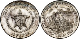 1988. Cuba. 10 pesos. (Kr. 206). 31 g. AG. 140º Aniversario del ferrocarril Barcelona-Mataró. Proof.