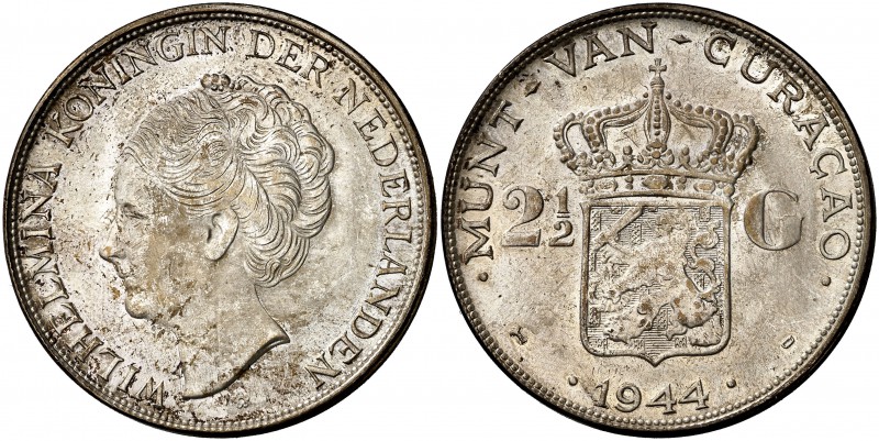 1944. Curaçao. Guillermina. D (Denver). 2 1/2 gulden. (Kr. 46). 24,91 g. AG. EBC...