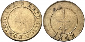 1848. República Dominicana. 1/4 real. (Kr. 1). 3,33 g. Bronce. Escasa. MBC.