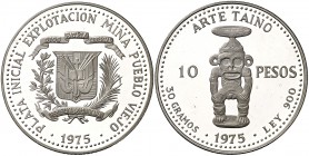 1975. República Dominicana. 10 pesos. (Kr. 38). 29,90 g. AG. Acuñación de 5000 ejemplares. Proof.