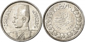 AH 1358 (1939). Egipto. Farouk. 10 piastras. (Kr. 367). 14,05 g. AG. S/C-.