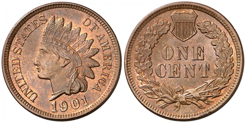 1901. Estados Unidos. 1 centavo. (Kr. 90a). 3,13 g. CU. Bella. S/C.