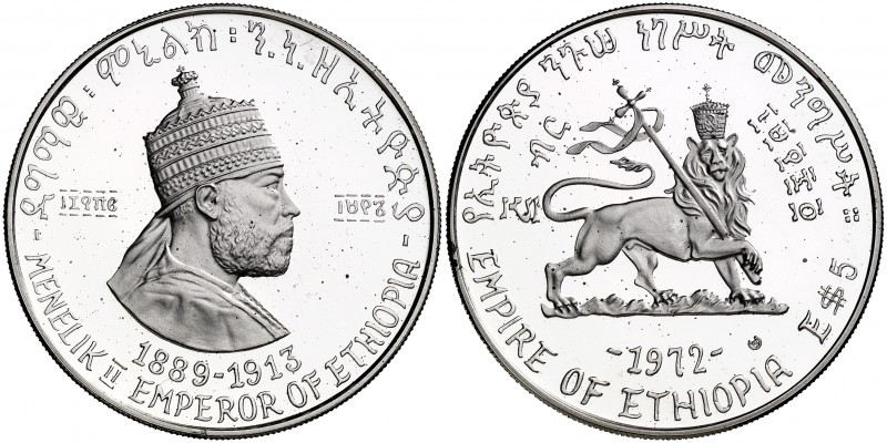 EE 1964 (1971-1972). Etiopía. Haile Selassie. 5 dólares. (Kr. 50). 20 g. AG. Men...