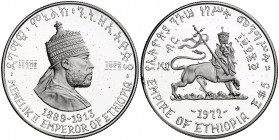 EE 1964 (1971-1972). Etiopía. Haile Selassie. 5 dólares. (Kr. 50). 20 g. AG. Menelik II (1889-1913). Escasa. Proof.