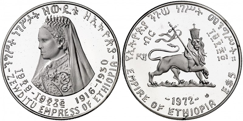 EE 1964 (1971-1972). Etiopía. Haile Selassie. 5 dólares. (Kr. 51). 19,95 g. AG. ...