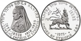 EE 1964 (1971-1972). Etiopía. Haile Selassie. 5 dólares. (Kr. 51). 19,95 g. AG. Emperatriz Zauditu I (1916-1930). Escasa. Proof.