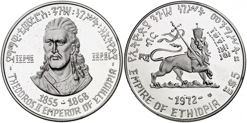 EE 1964 (1973-1974). Etiopía. Haile Salassie. 5 dólares. (Kr. 48). 19,85 g. AG. ...
