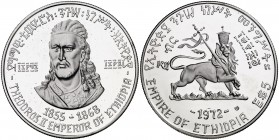 EE 1964 (1973-1974). Etiopía. Haile Salassie. 5 dólares. (Kr. 48). 19,85 g. AG. Theodros II (1855-1868). Escasa. Proof.