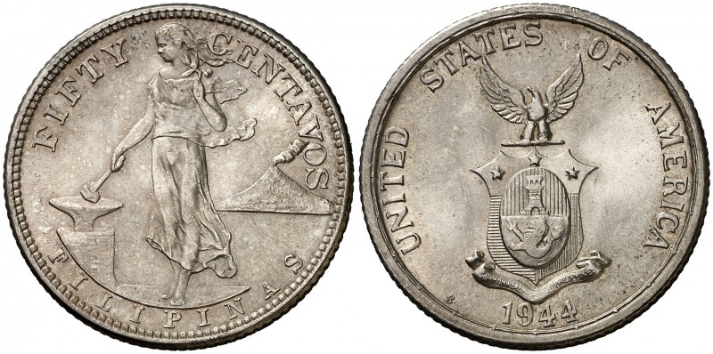 1944. Filipinas. S (San Francisco). 50 centavos. (Kr. 176). 10,07 g. AG. S/C.