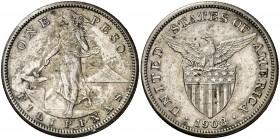 1908. Filipinas. Administración de Estados Unidos. S (San Francisco). 1 peso. (Kr. 172). 19,91 g. AG. MBC+.