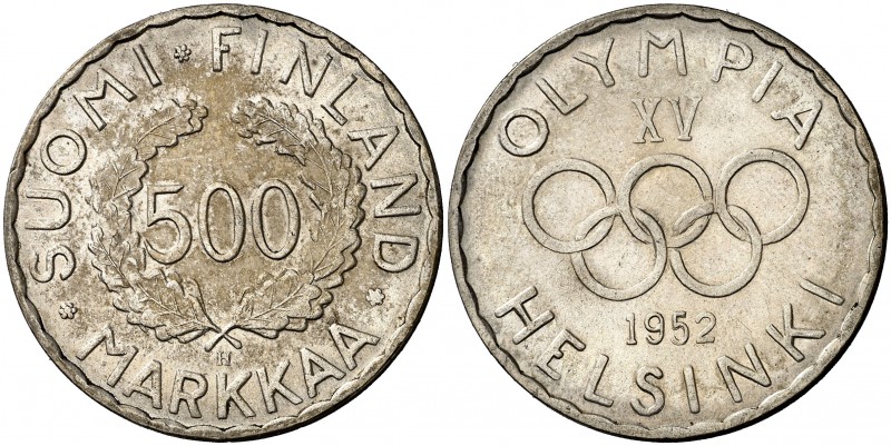1952. Finlandia. H (Birmingham). 500 marcos. (Kr. 35). 12,42 g. AG. Juegos Olímp...