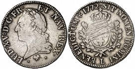 1772. Francia. Luis XV. L (Bayona). 1 ecu. (Kr. 551.9). 28,82 g. AG. Rayas en reverso. MBC-.
