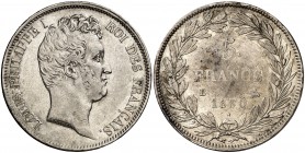 1830. Francia. Luis Felipe. B (Rouen). 5 francos. (Kr. 735.2). 24,88 g. AG. MBC+/MBC.