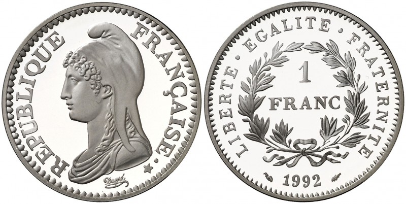 1992. Francia. Monnaie de París. 1 franco. (Kr. 1005). 15,55 g. AG. Bicentenario...
